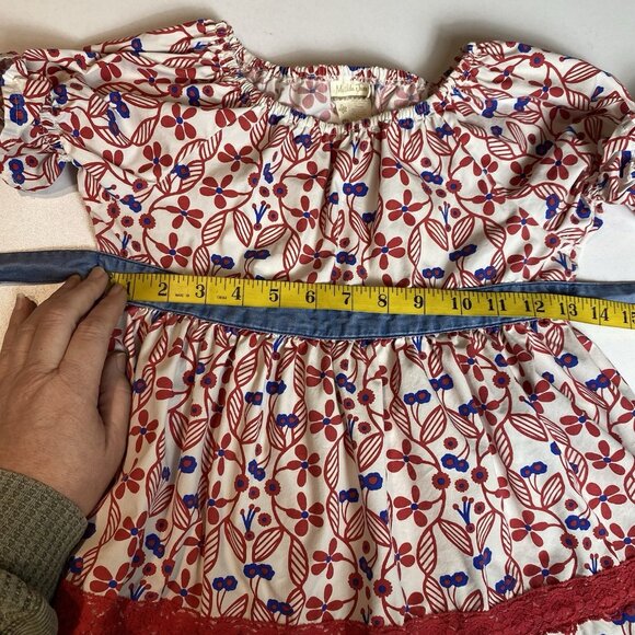 Matilda Jane Girls Dress Red White Blue Puff Sleeves Tie Waist Cotton Sz 10 - Picture 5 of 6
